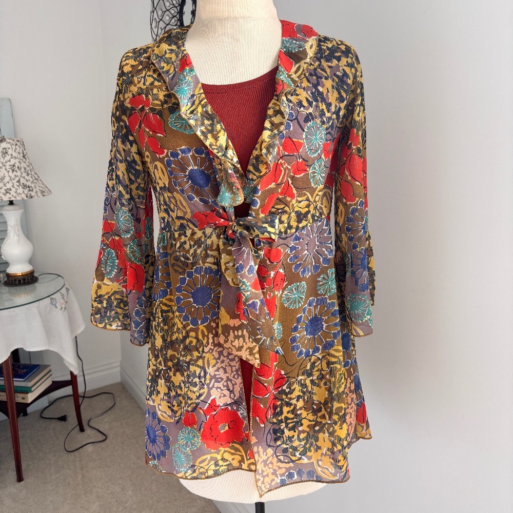 CAbi Tie Front Ruffle Shakespeare Tunic Top XS